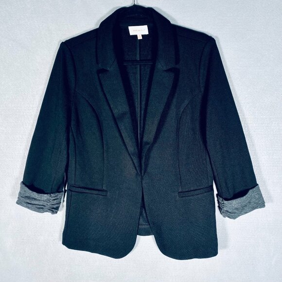 Skies Are Blue Blazer Womens M Black Stretch 3/4 Sleeve Jacket Open Career - Picture 1 of 11
